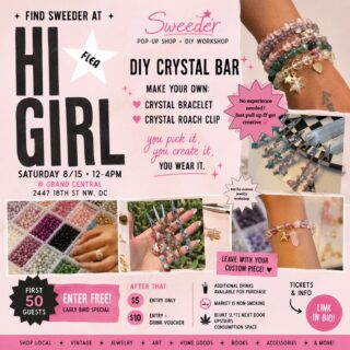 💖 DC GIRLIES, WE’RE POPPING UP THIS SATURDAY! 💎✨
Find Sweeder at Hi Girl Flea this Saturday, August 15th from 12–4PM, and this time, we’re bringing the DIY Crystal Bar with us. 🥹💎
Come sit with us & create your own:
✨ DIY Crystal Bracelet
🌿 DIY Crystal Roach Clip
Choose your beads, crystals & charms and make something that’s completely YOU. No experience needed, just pull up, get creative & leave with your own custom Sweeder piece. 💚
PLUS shop Sweeder IRL + tons of local vendors with vintage clothing, jewelry, art, home goods, books, accessories & more. 🛍️
📍 Hi Girl Flea @ Grand Central
2447 18th St NW, Washington, DC
🗓️ Saturday, August 15
⏰ 12–4PM
🎟️ FIRST 50 GUESTS = FREE ENTRY!
After early bird spots are claimed:
💗 $5 — Entry Only
🥂 $10 — Entry + Drink Voucher
The flea market is non-smoking, but our friends at Blunt Sl*ts next door have an upstairs cannabis consumption space for anyone who wants to partake. 🌿
Come shop, sip, create something cute & hang with us. 💎✨
🎟️ Tickets available at the LINK IN BIO!
Send this to your DIY bestie 👯♀️💖
#Sweeder #HiGirlFlea #DCPopUp #DCEvents #ThingsToDoInDC DCMarkets DMVEvents DIYJewelry CharmBar CrystalJewelry ShopLocalDC