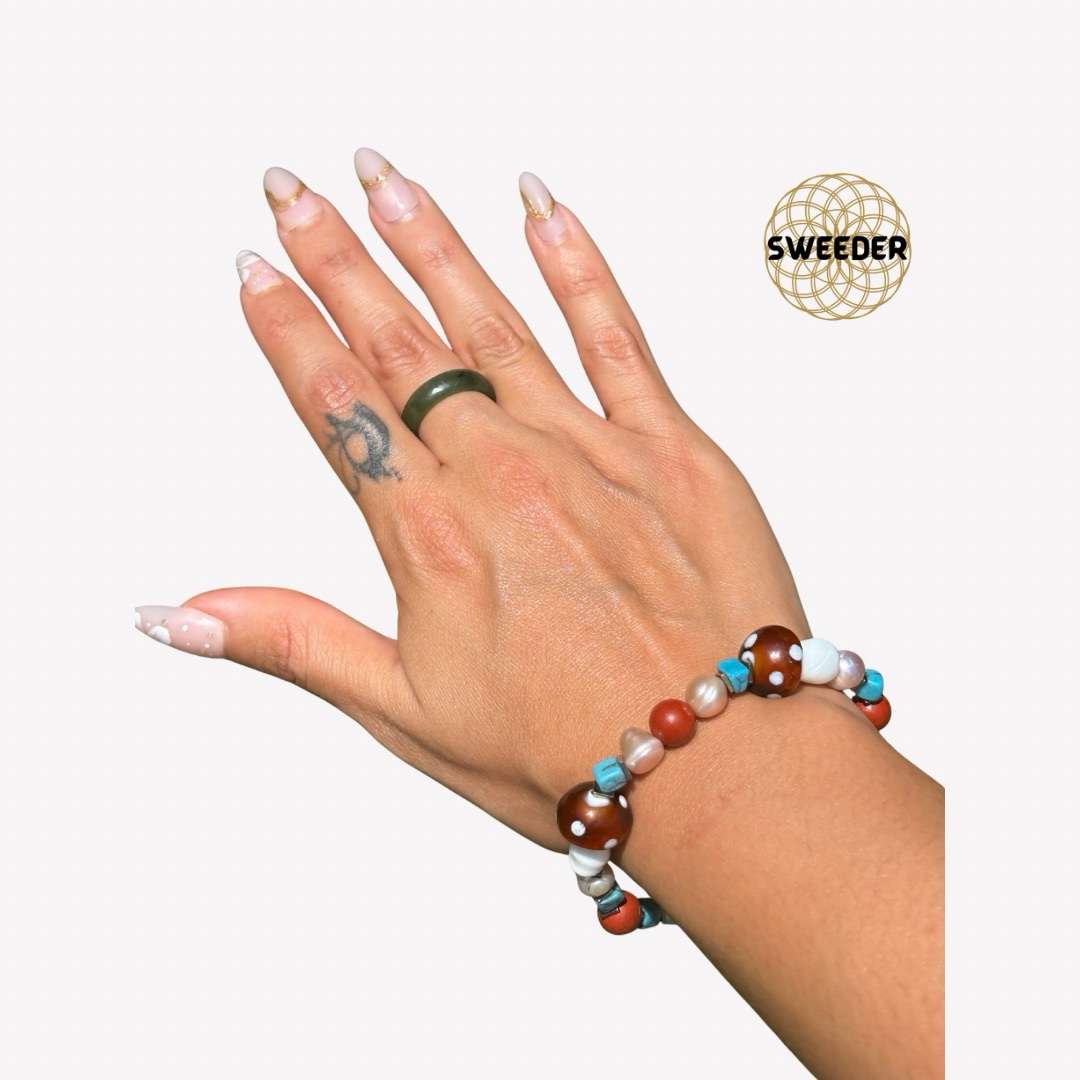 Crystal Mushroom Bracelet — Turquoise • Carnelian • Hematite • Freshwater Pearl